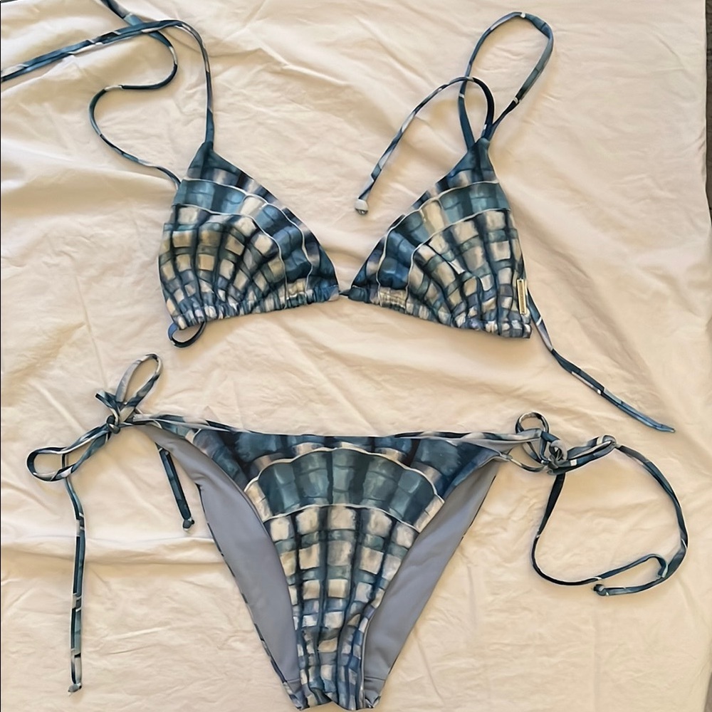 Mara Hoffman Basketweave Blue and White Bikini Set - size medium, runs small